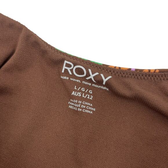 NEW Roxy All About Sol One Piece Swimsuit L Floral Plunge V Neck Hippie Retro - Picture 8 of 9